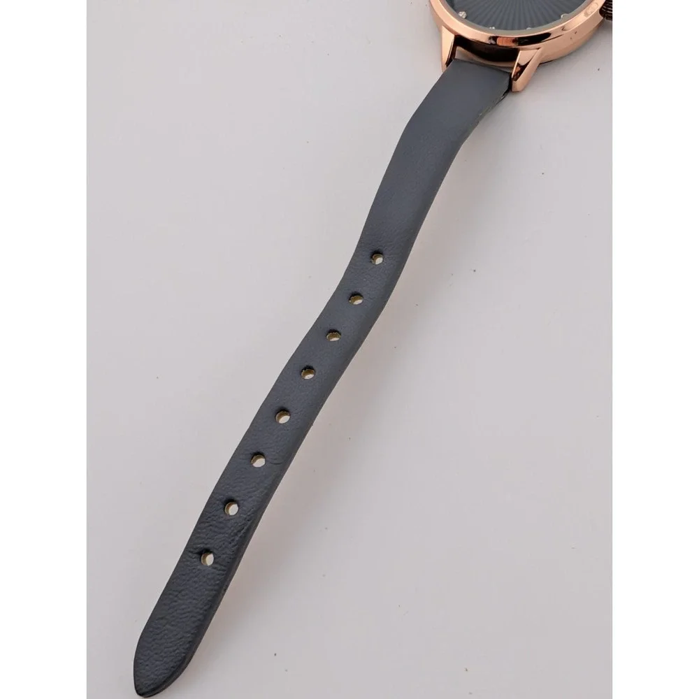 Time & Tru Watch Women Crystal Accents 30mm Rose Gold‎ Case Gray Band- Working